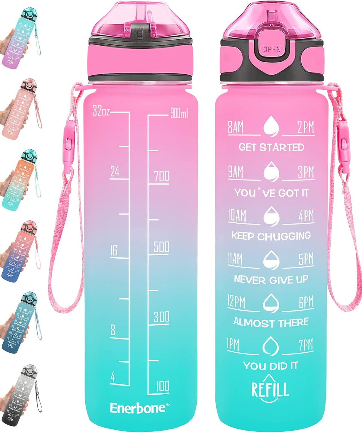 32 oz Drinking Water Bottle with Times to Drink and Straw, Motivational with Carrying Strap, Leakproof BPA & Toxic Free, Ensure You Drink Enough Water for Fitness Gym Outdoor