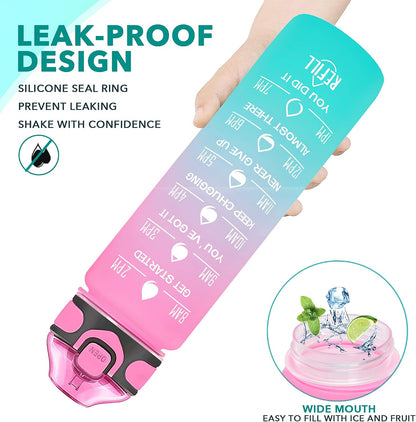 32 oz Drinking Water Bottle with Times to Drink and Straw, Motivational with Carrying Strap, Leakproof BPA & Toxic Free, Ensure You Drink Enough Water for Fitness Gym Outdoor