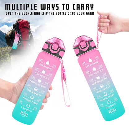 32 oz Drinking Water Bottle with Times to Drink and Straw, Motivational with Carrying Strap, Leakproof BPA & Toxic Free, Ensure You Drink Enough Water for Fitness Gym Outdoor