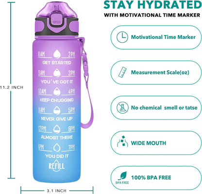 32 oz Drinking Water Bottle with Times to Drink and Straw, Motivational with Carrying Strap, Leakproof BPA & Toxic Free, Ensure You Drink Enough Water for Fitness Gym Outdoor