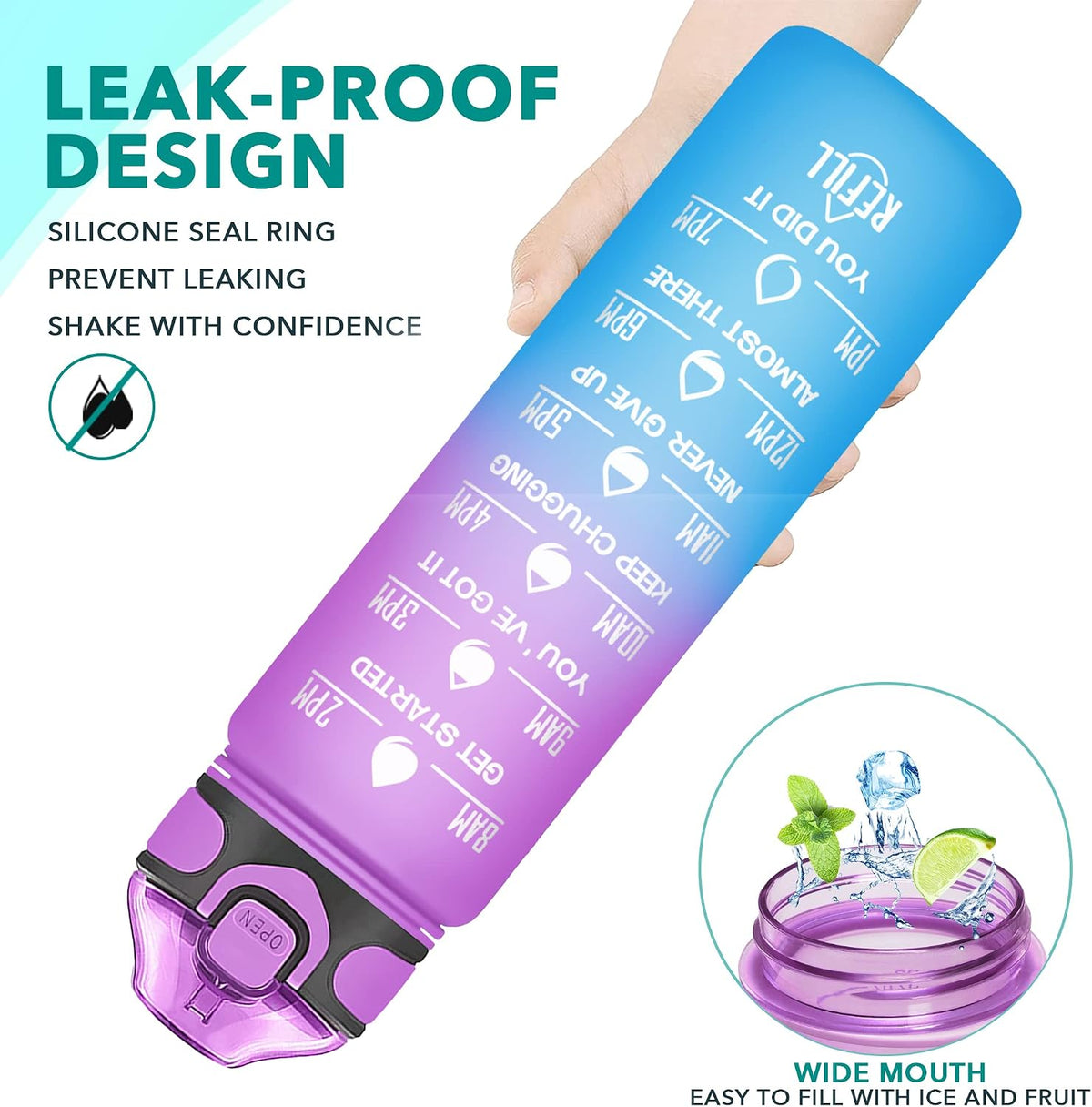 32 oz Drinking Water Bottle with Times to Drink and Straw, Motivational with Carrying Strap, Leakproof BPA & Toxic Free, Ensure You Drink Enough Water for Fitness Gym Outdoor