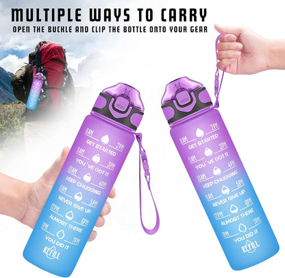 32 oz Drinking Water Bottle with Times to Drink and Straw, Motivational with Carrying Strap, Leakproof BPA & Toxic Free, Ensure You Drink Enough Water for Fitness Gym Outdoor