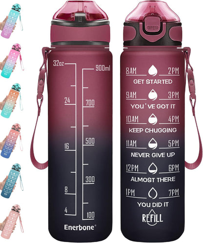 32 oz Drinking Water Bottle with Times to Drink and Straw, Motivational with Carrying Strap, Leakproof BPA & Toxic Free, Ensure You Drink Enough Water for Fitness Gym Outdoor
