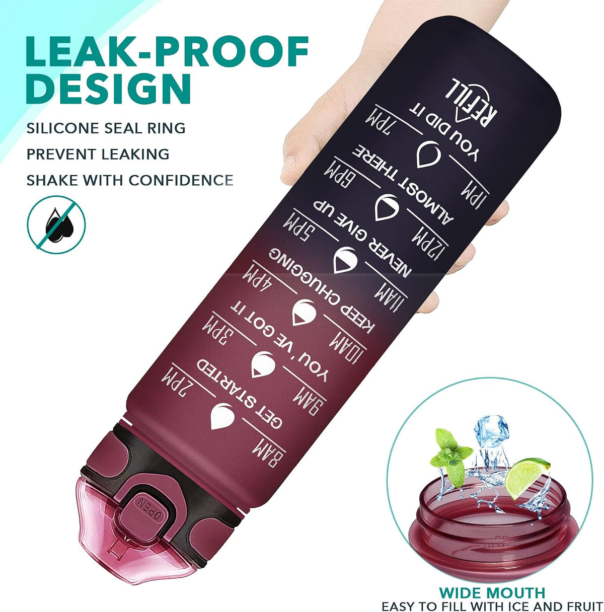 32 oz Drinking Water Bottle with Times to Drink and Straw, Motivational with Carrying Strap, Leakproof BPA & Toxic Free, Ensure You Drink Enough Water for Fitness Gym Outdoor