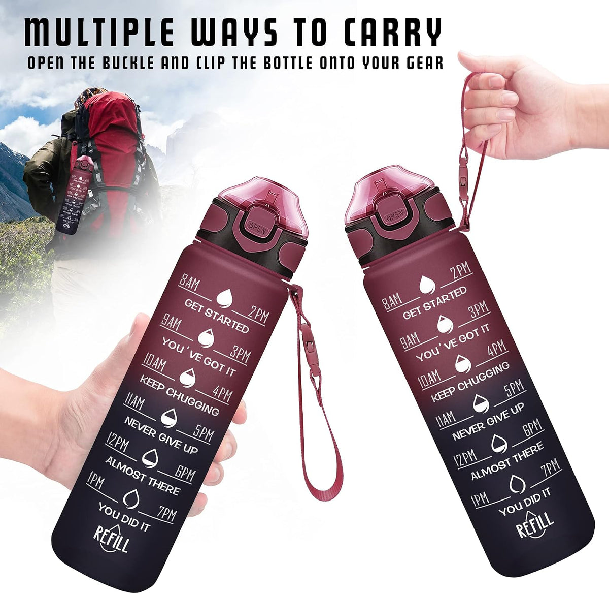 32 oz Drinking Water Bottle with Times to Drink and Straw, Motivational with Carrying Strap, Leakproof BPA & Toxic Free, Ensure You Drink Enough Water for Fitness Gym Outdoor