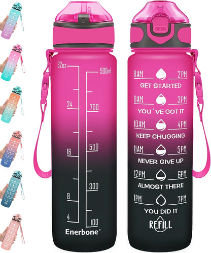 32 oz Drinking Water Bottle with Times to Drink and Straw, Motivational with Carrying Strap, Leakproof BPA & Toxic Free, Ensure You Drink Enough Water for Fitness Gym Outdoor