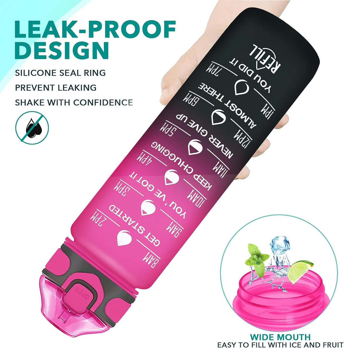 32 oz Drinking Water Bottle with Times to Drink and Straw, Motivational with Carrying Strap, Leakproof BPA & Toxic Free, Ensure You Drink Enough Water for Fitness Gym Outdoor