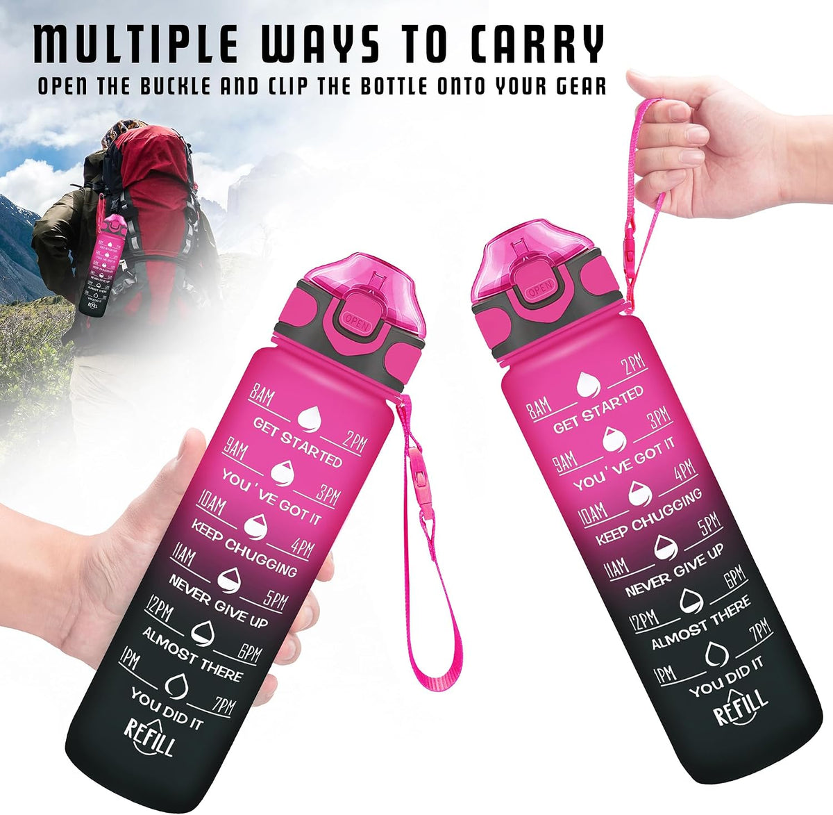 32 oz Drinking Water Bottle with Times to Drink and Straw, Motivational with Carrying Strap, Leakproof BPA & Toxic Free, Ensure You Drink Enough Water for Fitness Gym Outdoor
