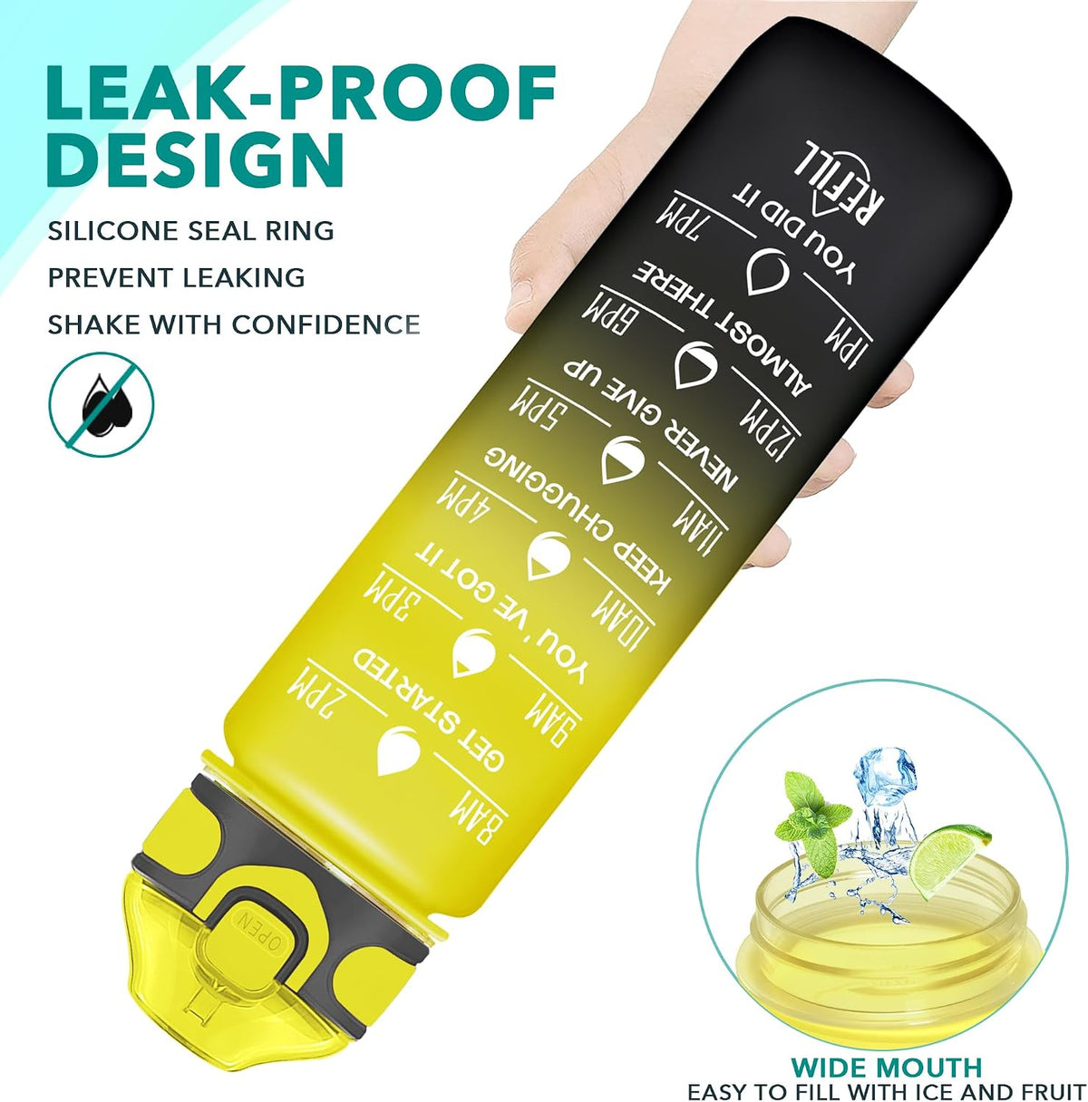 32 oz Drinking Water Bottle with Times to Drink and Straw, Motivational with Carrying Strap, Leakproof BPA & Toxic Free, Ensure You Drink Enough Water for Fitness Gym Outdoor