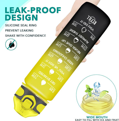 32 oz Drinking Water Bottle with Times to Drink and Straw, Motivational with Carrying Strap, Leakproof BPA & Toxic Free, Ensure You Drink Enough Water for Fitness Gym Outdoor