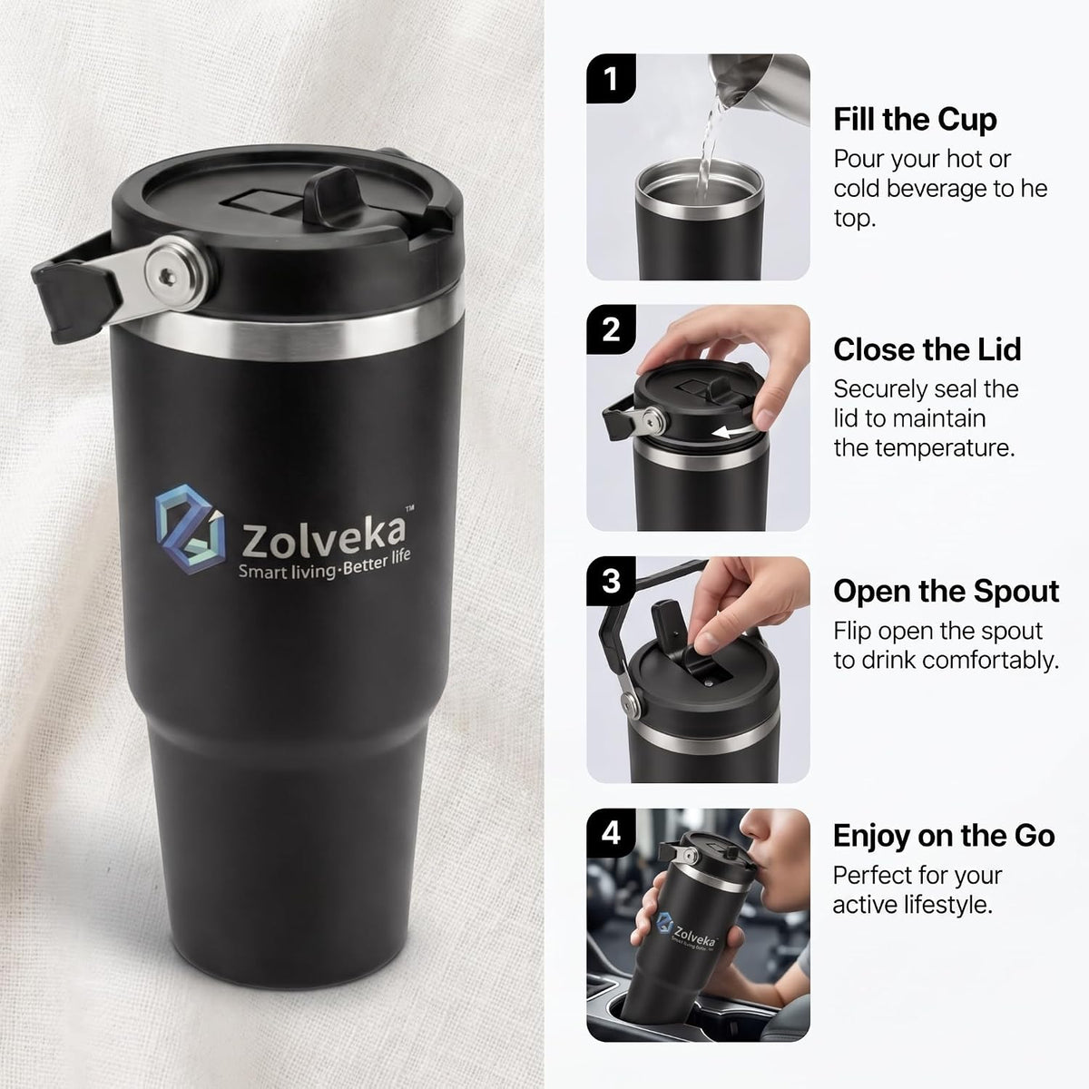 30oz Insulated Tumbler with Handle and Flip Straw – 100% Leakproof Stainless Steel Travel Mug for Car, Coffee & Gym, BPA-Free.