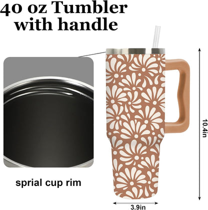 Cowgirl Tumbler with Straw and Lid 40oz Pink Cowgirl Boots Hat Cactus Flower Stainless Steel Cup with Handle Western Theme Travel Coffee Tumbler Cup for Home Office