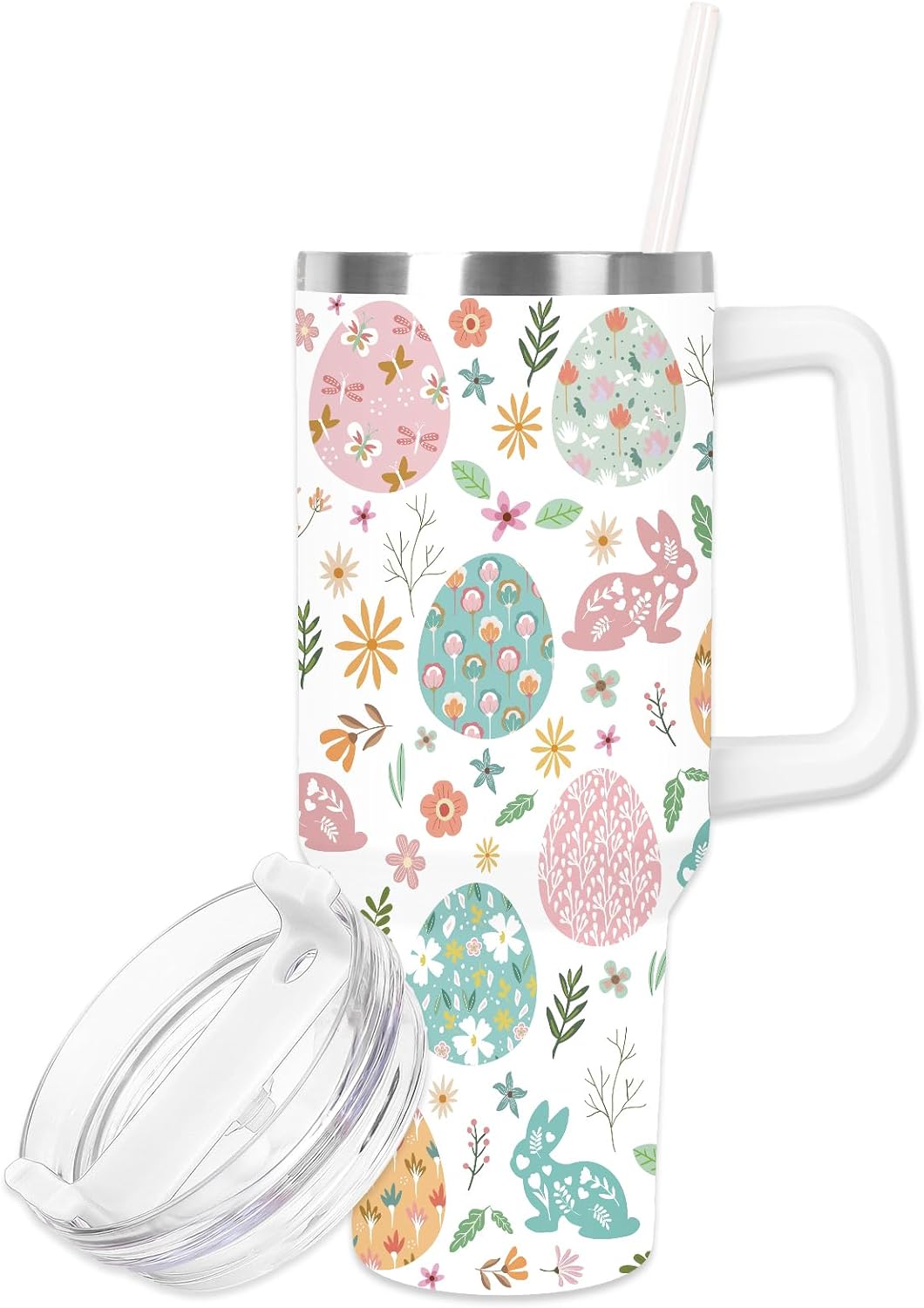 Cowgirl Tumbler with Straw and Lid 40oz Pink Cowgirl Boots Hat Cactus Flower Stainless Steel Cup with Handle Western Theme Travel Coffee Tumbler Cup for Home Office