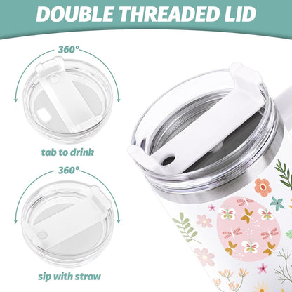Cowgirl Tumbler with Straw and Lid 40oz Pink Cowgirl Boots Hat Cactus Flower Stainless Steel Cup with Handle Western Theme Travel Coffee Tumbler Cup for Home Office