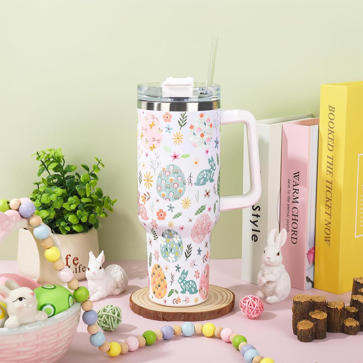 Cowgirl Tumbler with Straw and Lid 40oz Pink Cowgirl Boots Hat Cactus Flower Stainless Steel Cup with Handle Western Theme Travel Coffee Tumbler Cup for Home Office
