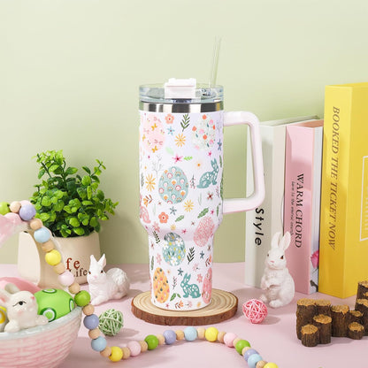 Cowgirl Tumbler with Straw and Lid 40oz Pink Cowgirl Boots Hat Cactus Flower Stainless Steel Cup with Handle Western Theme Travel Coffee Tumbler Cup for Home Office