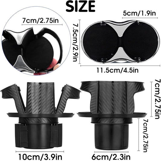 2-in-1 Multifunctional Car Cup Holder Expander Adapter, Universal Double Cup Holder with Adjustable Bracket, Elastic Open-Close Mouth, Fits Most Hydro Flask Bottles and Cups