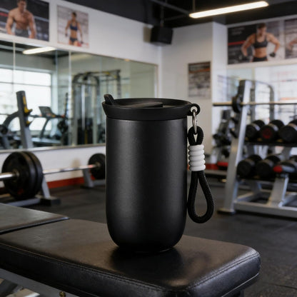Coffee Tumbler Insulated Mug with Carrying Rope, Spill-Resistant Travel Coffee Mug for Office Car Use - 8oz (Grey,Small)