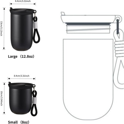 Coffee Tumbler Insulated Mug with Carrying Rope, Spill-Resistant Travel Coffee Mug for Office Car Use - 8oz (Grey,Small)