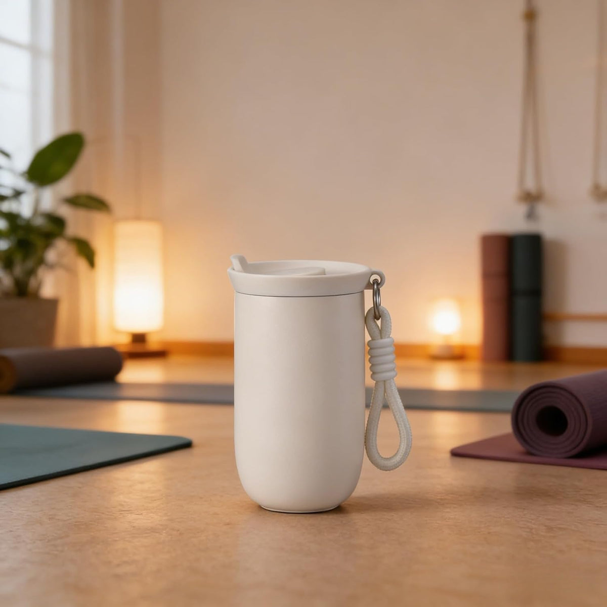 Coffee Tumbler Insulated Mug with Carrying Rope, Spill-Resistant Travel Coffee Mug for Office Car Use - 8oz (Grey,Small)