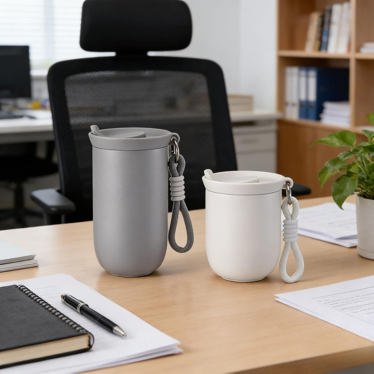 Coffee Tumbler Insulated Mug with Carrying Rope, Spill-Resistant Travel Coffee Mug for Office Car Use - 8oz (Grey,Small)