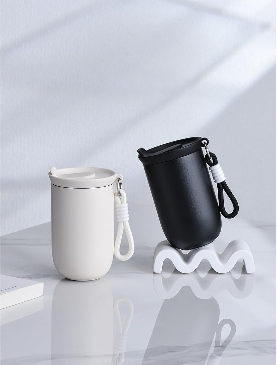 Coffee Tumbler Insulated Mug with Carrying Rope, Spill-Resistant Travel Coffee Mug for Office Car Use - 8oz (Grey,Small)