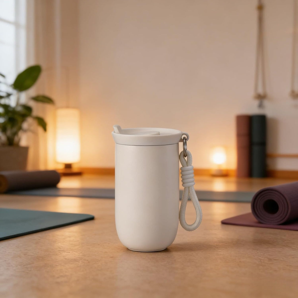 Coffee Tumbler Insulated Mug with Carrying Rope, Spill-Resistant Travel Coffee Mug for Office Car Use - 8oz (Grey,Small)