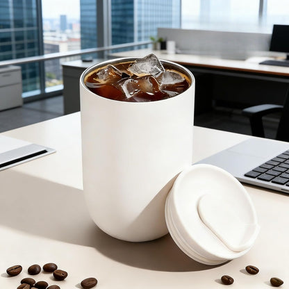 Coffee Tumbler Insulated Mug with Carrying Rope, Spill-Resistant Travel Coffee Mug for Office Car Use - 8oz (Grey,Small)