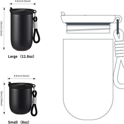 Coffee Tumbler Insulated Mug with Carrying Rope, Spill-Resistant Travel Coffee Mug for Office Car Use - 8oz (Grey,Small)