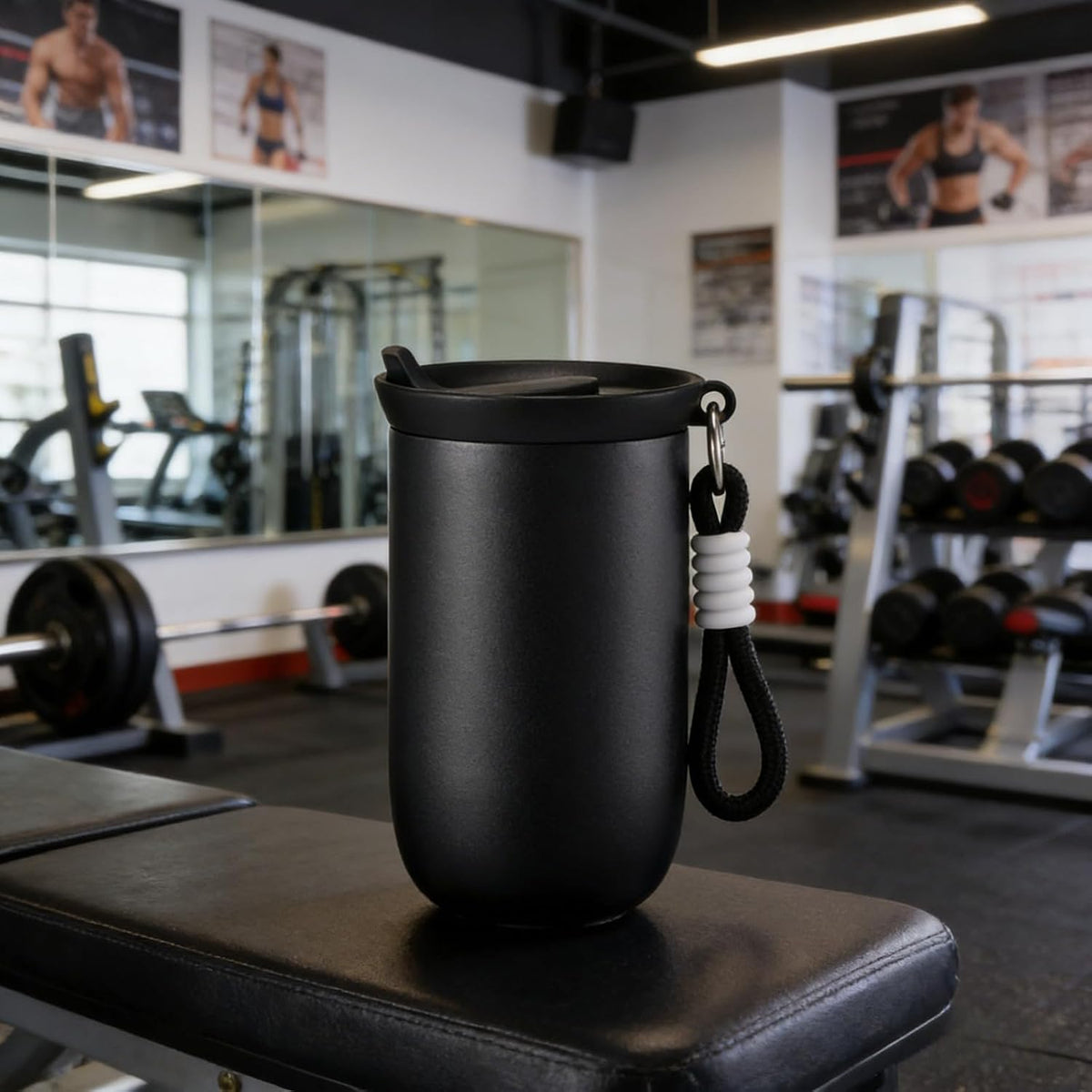 Coffee Tumbler Insulated Mug with Carrying Rope, Spill-Resistant Travel Coffee Mug for Office Car Use - 8oz (Grey,Small)
