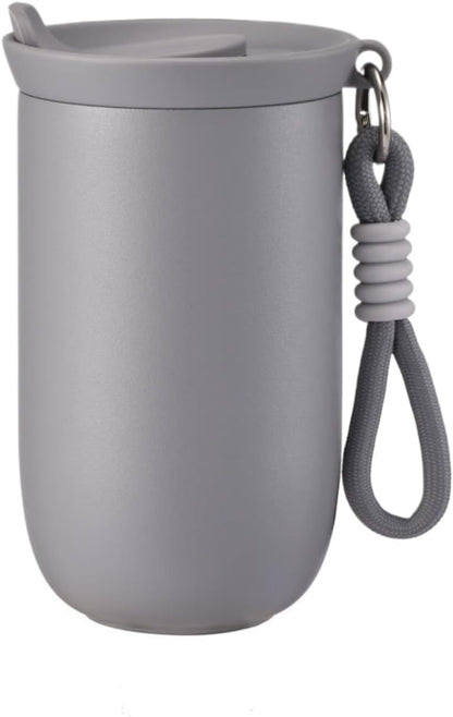Coffee Tumbler Insulated Mug with Carrying Rope, Spill-Resistant Travel Coffee Mug for Office Car Use - 8oz (Grey,Small)