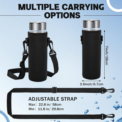 2 Pack Insulated Neoprene Water Bottle Holder Carrier with Adjustable Strap - Hands Free Sling Bag for 17oz/500ml Standard Bottles for Walking, Gym, Hiking, Commuting