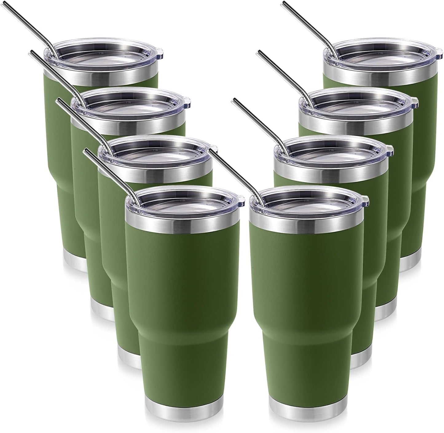 Volhoply 30oz Insulated Tumbler with Lid and Straw, Double Wall Inner & Outer 304 Stainless Steel Coffee Cup, Travel Mug Reusable Thermal Cup for Cold & Hot Drinks (Army Green,1 Pack)