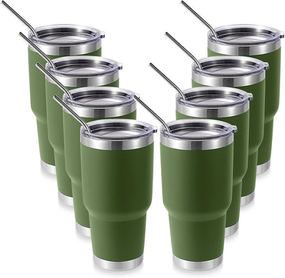 Volhoply 30oz Insulated Tumbler with Lid and Straw, Double Wall Inner & Outer 304 Stainless Steel Coffee Cup, Travel Mug Reusable Thermal Cup for Cold & Hot Drinks (Army Green,1 Pack)