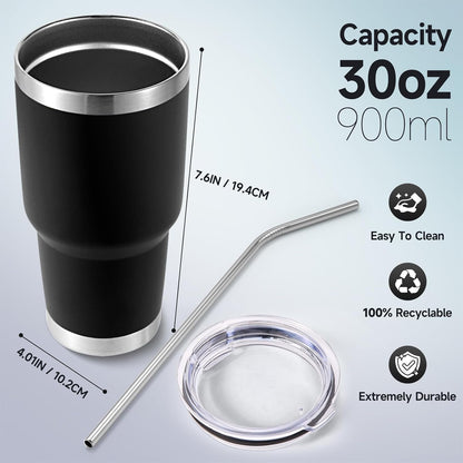 Volhoply 30oz Insulated Tumbler with Lid and Straw, Double Wall Inner & Outer 304 Stainless Steel Coffee Cup, Travel Mug Reusable Thermal Cup for Cold & Hot Drinks (Army Green,1 Pack)