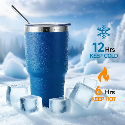 Volhoply 30oz Insulated Tumbler with Lid and Straw, Double Wall Inner & Outer 304 Stainless Steel Coffee Cup, Travel Mug Reusable Thermal Cup for Cold & Hot Drinks (Army Green,1 Pack)