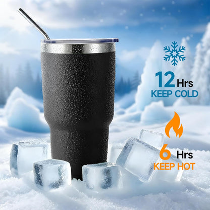 Volhoply 30oz Insulated Tumbler with Lid and Straw, Double Wall Inner & Outer 304 Stainless Steel Coffee Cup, Travel Mug Reusable Thermal Cup for Cold & Hot Drinks (Army Green,1 Pack)