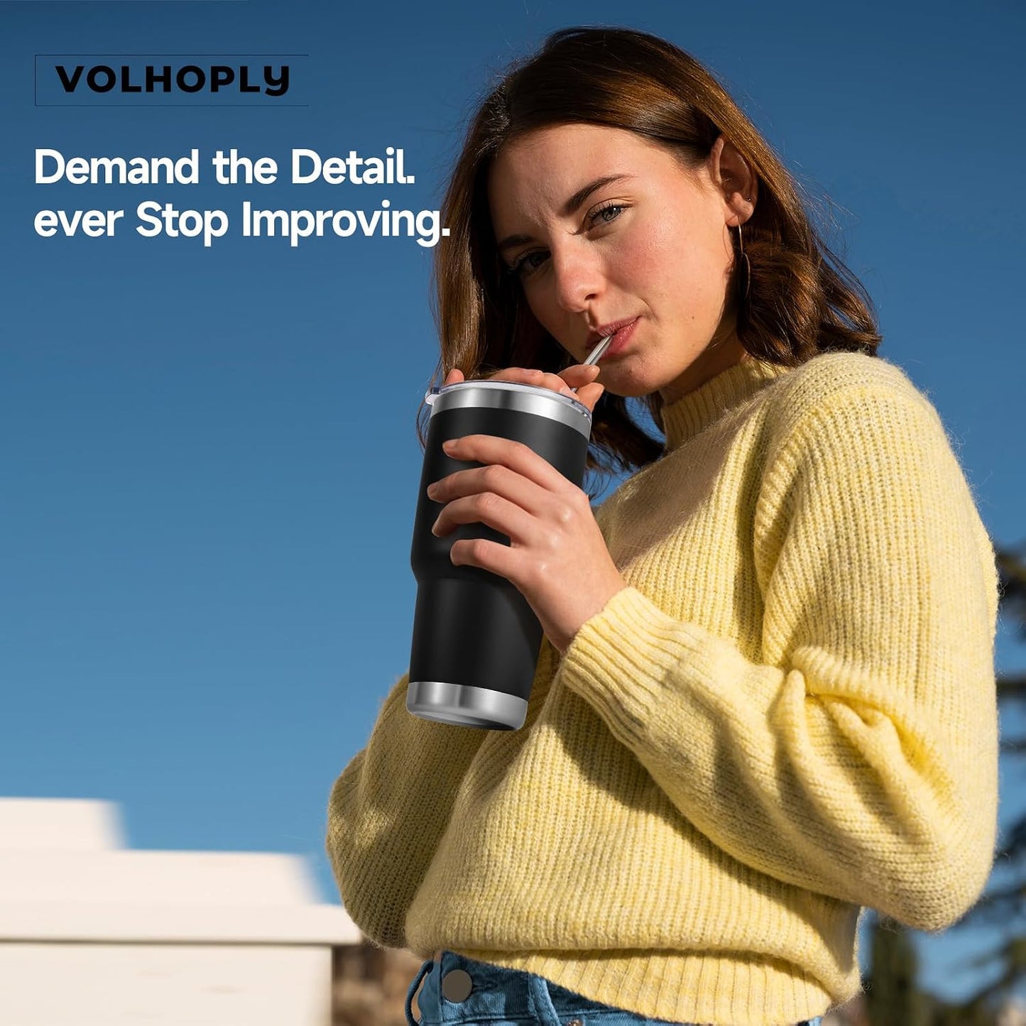 Volhoply 30oz Insulated Tumbler with Lid and Straw, Double Wall Inner & Outer 304 Stainless Steel Coffee Cup, Travel Mug Reusable Thermal Cup for Cold & Hot Drinks (Army Green,1 Pack)