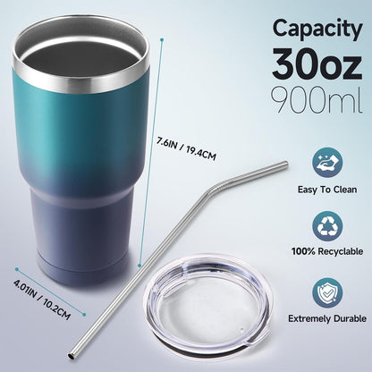 Volhoply 30oz Insulated Tumbler with Lid and Straw, Double Wall Inner & Outer 304 Stainless Steel Coffee Cup, Travel Mug Reusable Thermal Cup for Cold & Hot Drinks (Army Green,1 Pack)