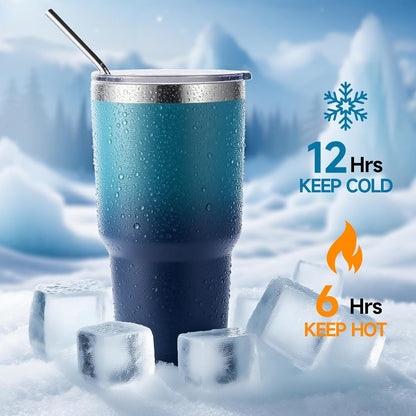 Volhoply 30oz Insulated Tumbler with Lid and Straw, Double Wall Inner & Outer 304 Stainless Steel Coffee Cup, Travel Mug Reusable Thermal Cup for Cold & Hot Drinks (Army Green,1 Pack)