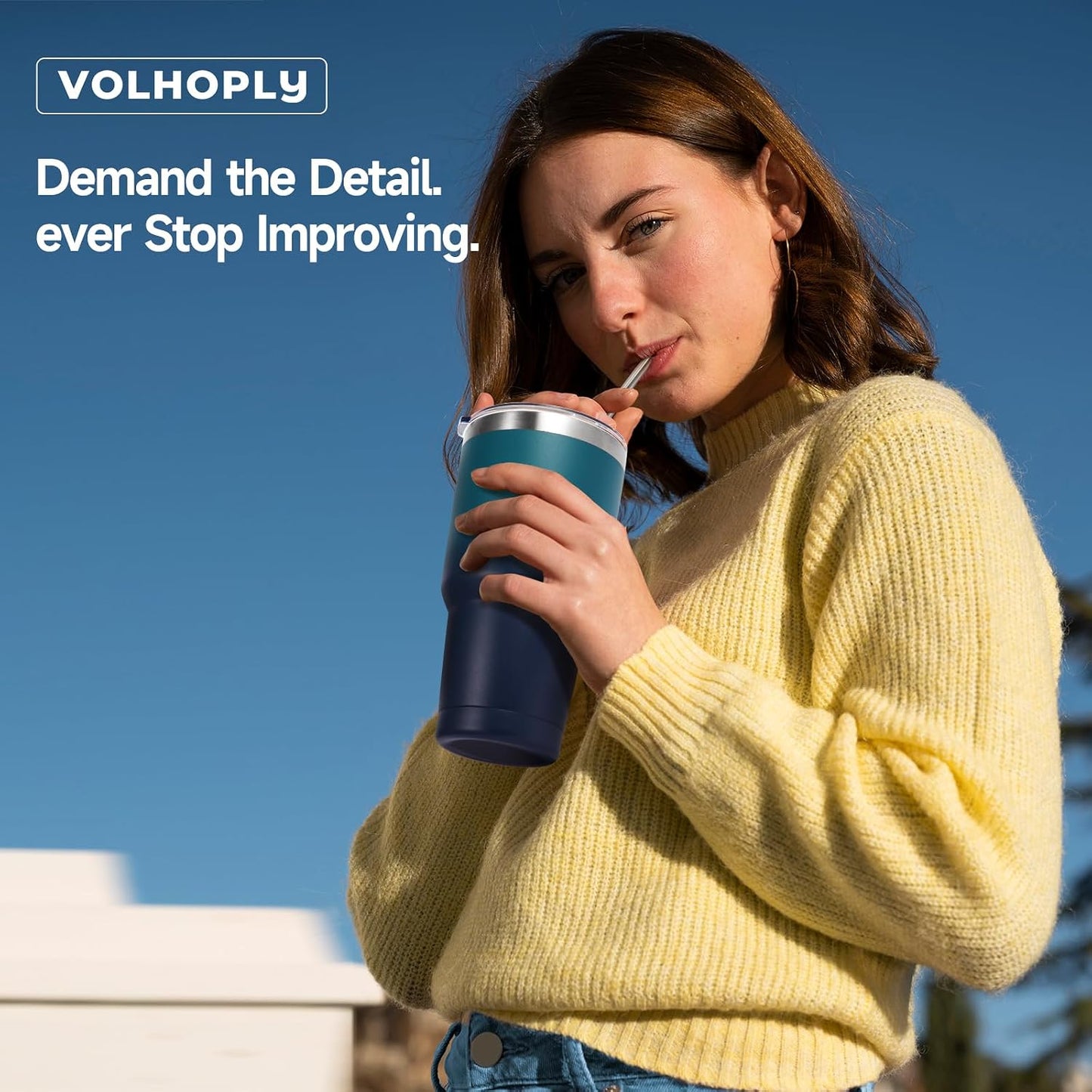 Volhoply 30oz Insulated Tumbler with Lid and Straw, Double Wall Inner & Outer 304 Stainless Steel Coffee Cup, Travel Mug Reusable Thermal Cup for Cold & Hot Drinks (Army Green,1 Pack)