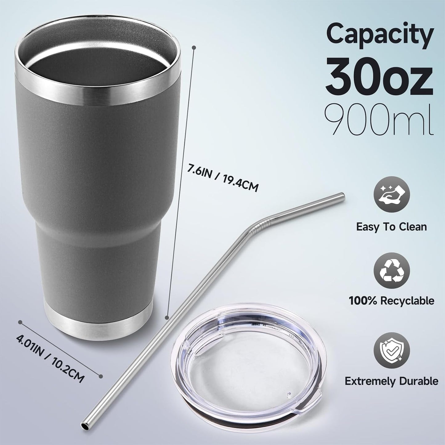 Volhoply 30oz Insulated Tumbler with Lid and Straw, Double Wall Inner & Outer 304 Stainless Steel Coffee Cup, Travel Mug Reusable Thermal Cup for Cold & Hot Drinks (Army Green,1 Pack)