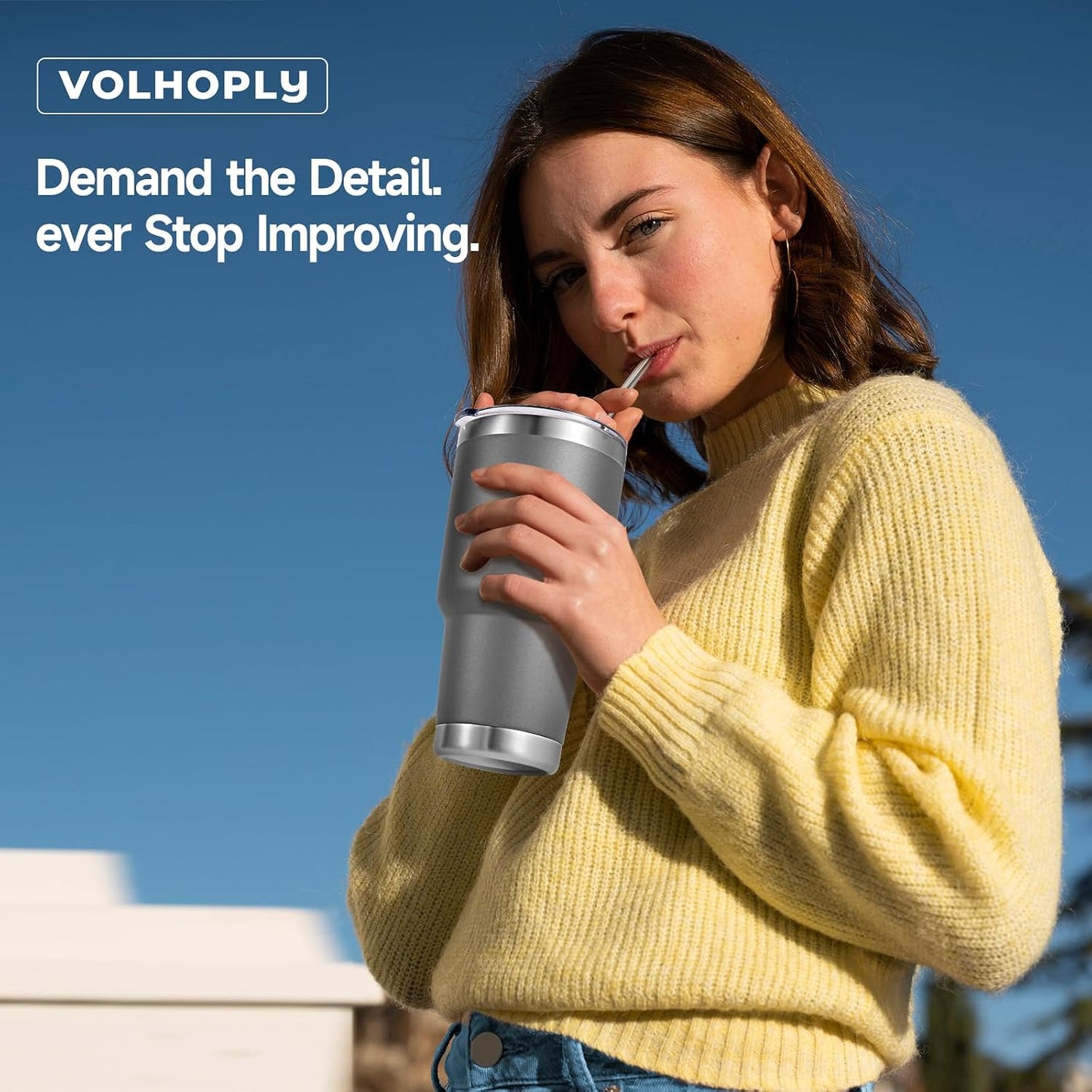 Volhoply 30oz Insulated Tumbler with Lid and Straw, Double Wall Inner & Outer 304 Stainless Steel Coffee Cup, Travel Mug Reusable Thermal Cup for Cold & Hot Drinks (Army Green,1 Pack)