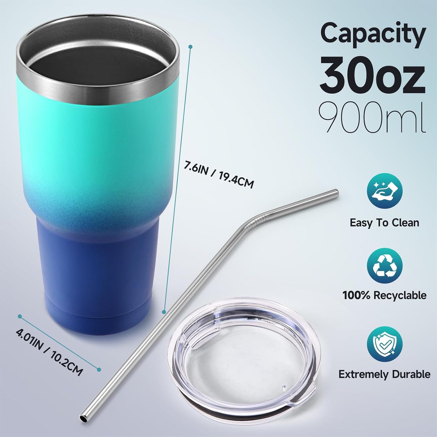 Volhoply 30oz Insulated Tumbler with Lid and Straw, Double Wall Inner & Outer 304 Stainless Steel Coffee Cup, Travel Mug Reusable Thermal Cup for Cold & Hot Drinks (Army Green,1 Pack)