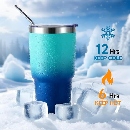 Volhoply 30oz Insulated Tumbler with Lid and Straw, Double Wall Inner & Outer 304 Stainless Steel Coffee Cup, Travel Mug Reusable Thermal Cup for Cold & Hot Drinks (Army Green,1 Pack)
