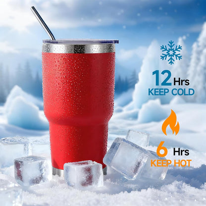 Volhoply 30oz Insulated Tumbler with Lid and Straw, Double Wall Inner & Outer 304 Stainless Steel Coffee Cup, Travel Mug Reusable Thermal Cup for Cold & Hot Drinks (Army Green,1 Pack)