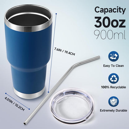 Volhoply 30oz Insulated Tumbler with Lid and Straw, Double Wall Inner & Outer 304 Stainless Steel Coffee Cup, Travel Mug Reusable Thermal Cup for Cold & Hot Drinks (Army Green,1 Pack)