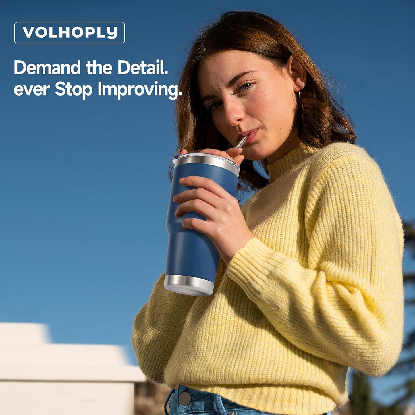Volhoply 30oz Insulated Tumbler with Lid and Straw, Double Wall Inner & Outer 304 Stainless Steel Coffee Cup, Travel Mug Reusable Thermal Cup for Cold & Hot Drinks (Army Green,1 Pack)
