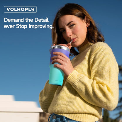 Volhoply 30oz Insulated Tumbler with Lid and Straw, Double Wall Inner & Outer 304 Stainless Steel Coffee Cup, Travel Mug Reusable Thermal Cup for Cold & Hot Drinks (Army Green,1 Pack)