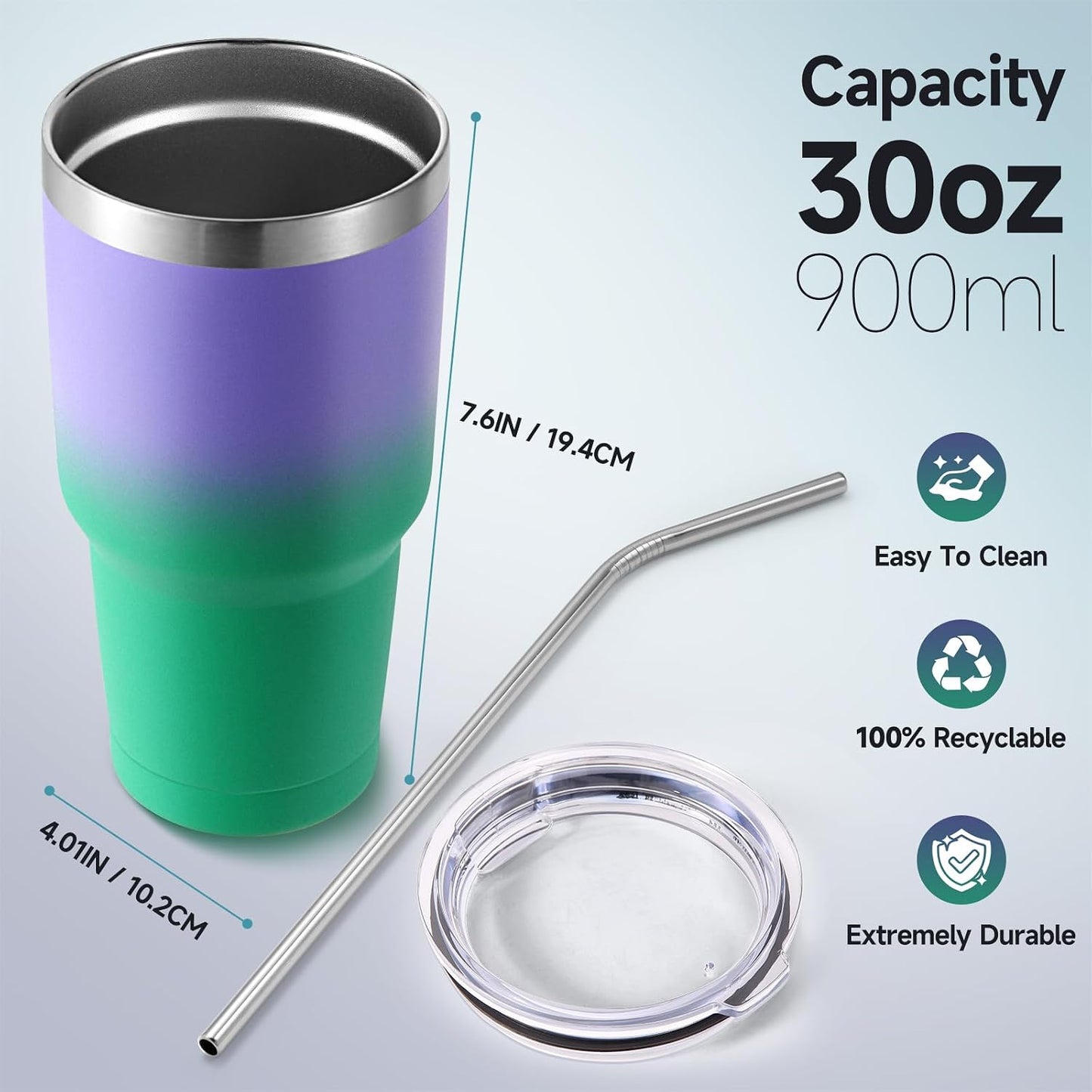Volhoply 30oz Insulated Tumbler with Lid and Straw, Double Wall Inner & Outer 304 Stainless Steel Coffee Cup, Travel Mug Reusable Thermal Cup for Cold & Hot Drinks (Army Green,1 Pack)